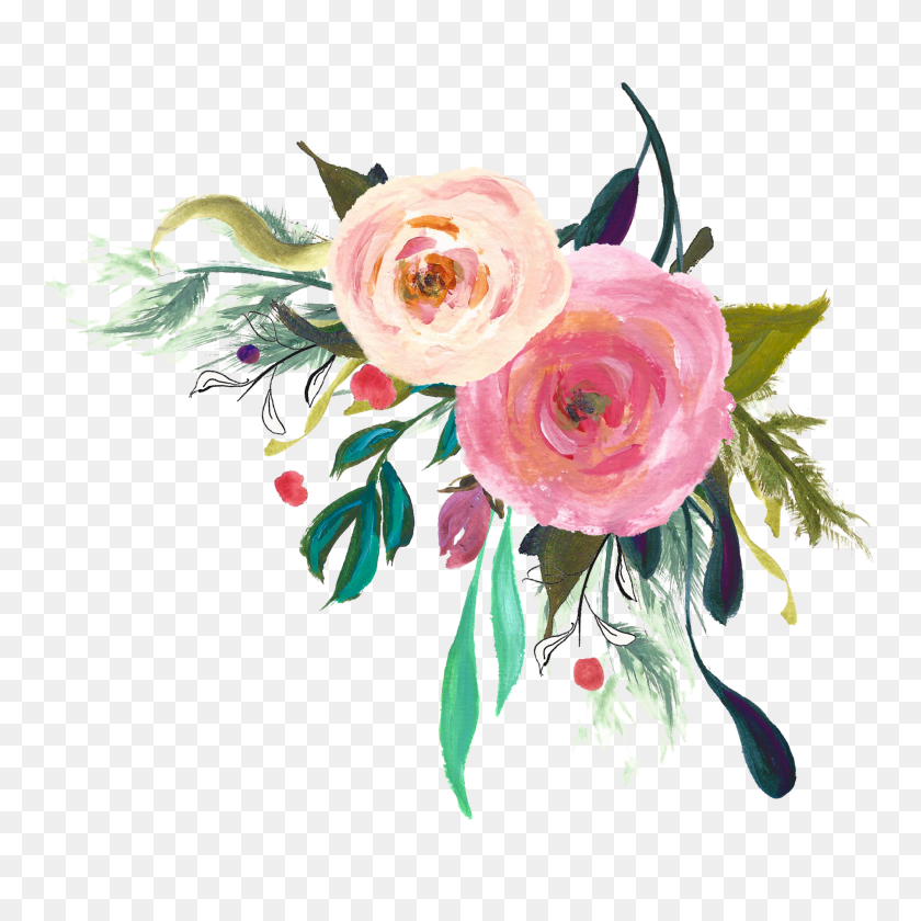1800x1800 Pink Watercolor Flowers PNG