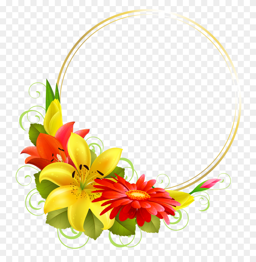 744x800 Gold Flowers PNG