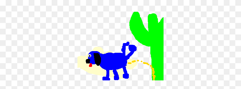 300x250 A Blue Dog Peeing On A Cactus Drawing - Dog Peeing Clipart