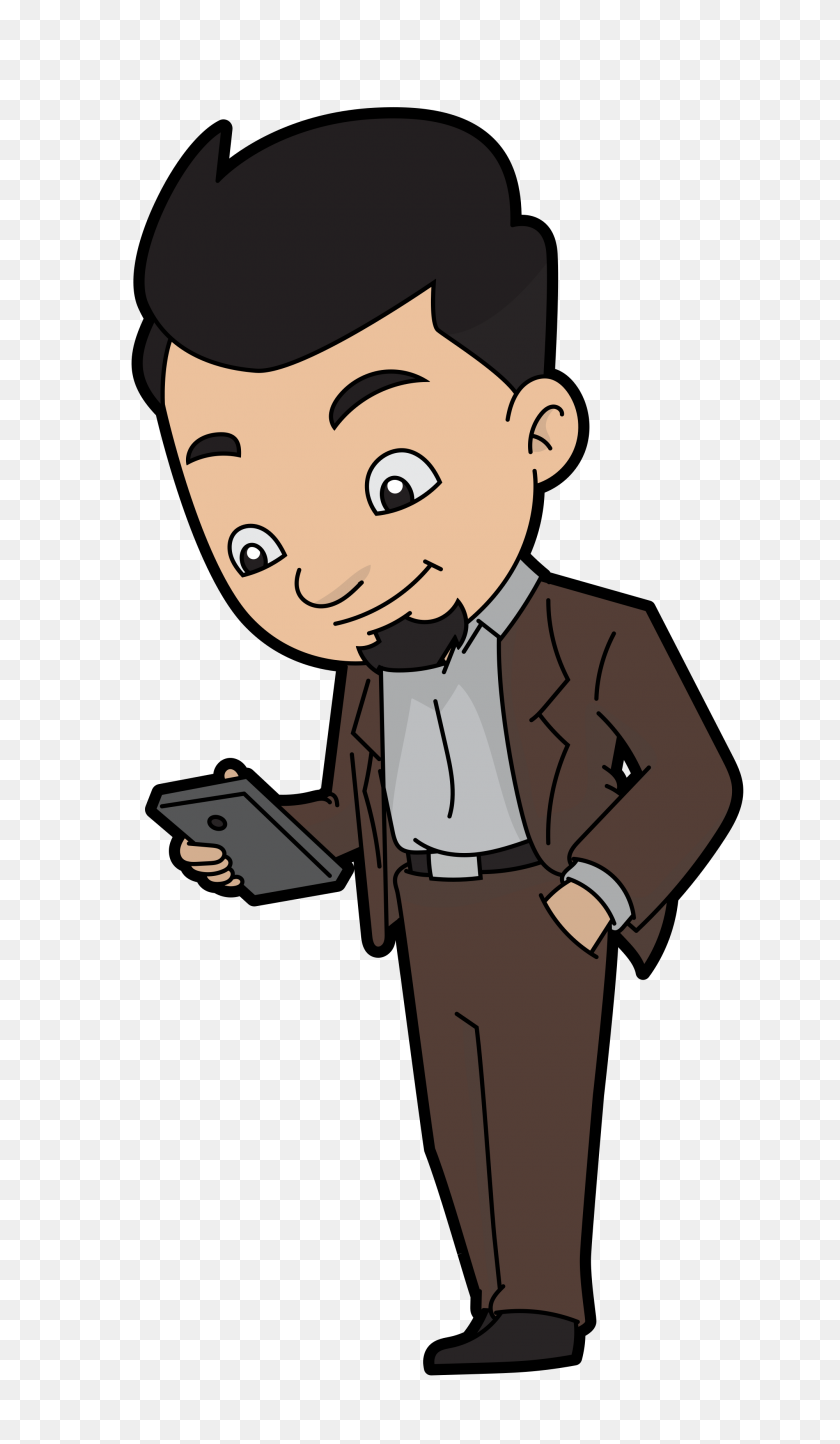 2000x3550 A Cartoon Businessman Reading A Text Message - Businessman Clipart