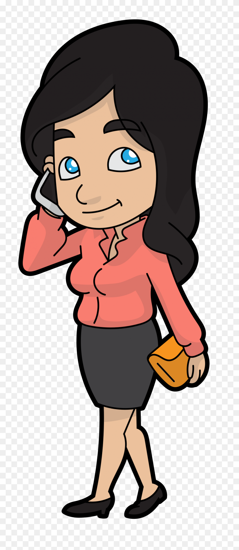 1000x2399 Una Mujer De Dibujos Animados Habla De Negocios Por Teléfono - Teléfono De Dibujos Animados Png