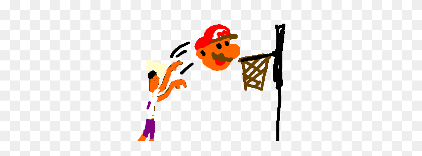 300x250 A Guy Playing Basketball With Super Mario's Head Drawing - Mario Head PNG
