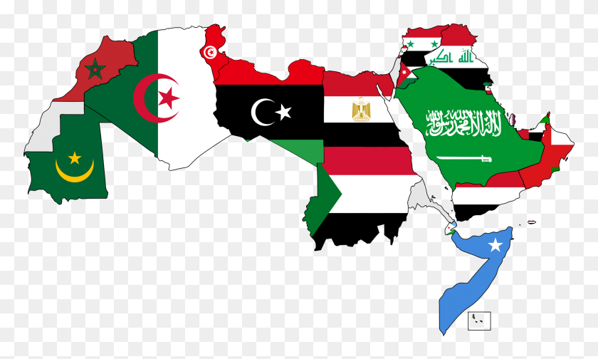 2000x1139 Un Mapa Del Mundo Árabe Con Banderas - Banderas Del Mundo Png