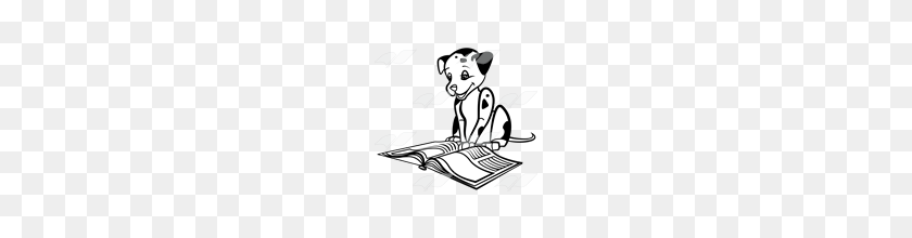 160x160 Abeka Clip Art Dalmatian Puppy Reading A Book - Dalmatian Clipart Black And White