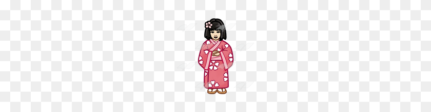 160x160 Abeka Clip Art Girl In Pink Kimono With A Pink Flower In Her Hair - Kimono Clipart
