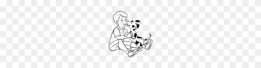 160x160 Abeka Clip Art Happy Boy Holding A Licking Puppy - Puppy Clipart Black And White