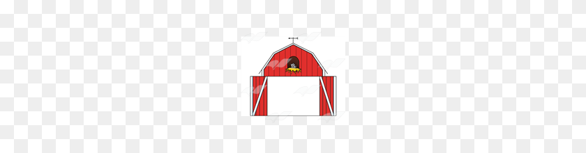 160x160 Abeka Clip Art Red Barn With Open Doors And A Cat - Barn Images Clip Art