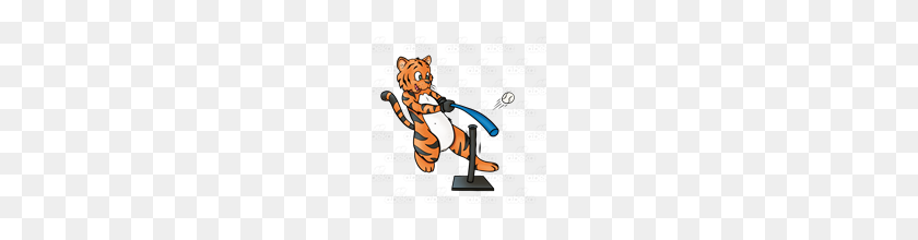 160x160 Abeka Clip Art Tiger Playing T Ball With Bat, Tee, And Ball - Tee Ball Clip Art