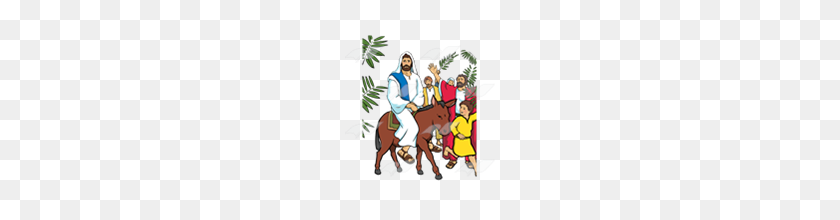 160x160 Abeka Clip Art Triumphal Entry Jesus On Donkey, Crowd Waving Palms - Jesus Teaching Clipart