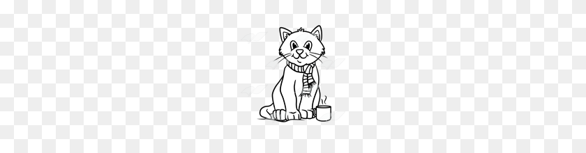 160x160 Abeka Clip Art Winter Cat With A Scarf And A Mug - Winter Clipart Black And White