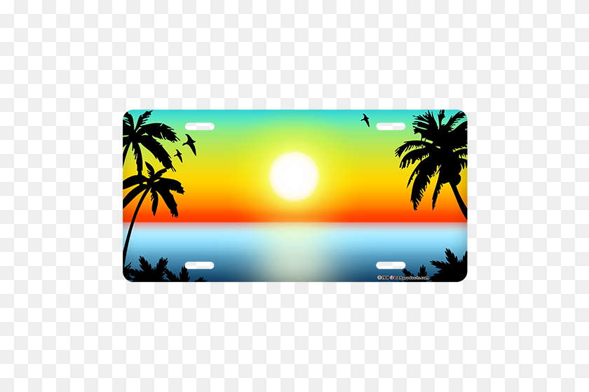 500x500 Add Your Own Design License Plate - Palm Tree Sunset Clipart