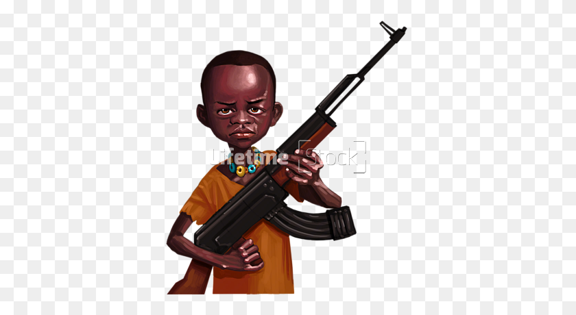 357x400 African Child Holding Ak Assault Rifle - Ak 47 PNG
