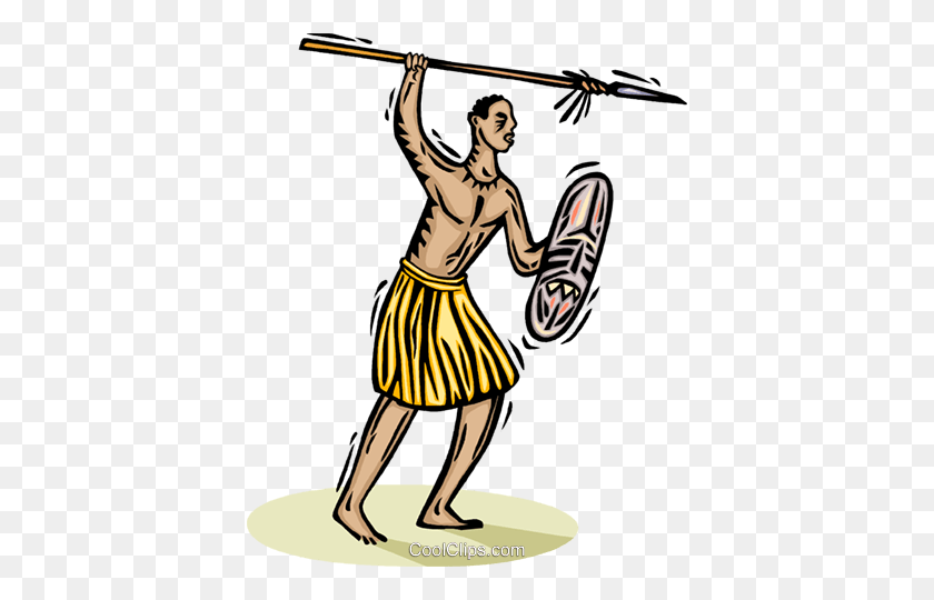 396x480 African Tribesman With A Spear Royalty Free Vector Clip Art - Spear Clipart
