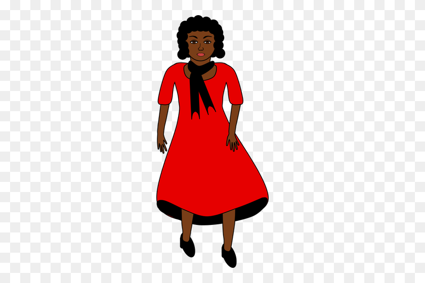 222x500 Afro American Lady In Red Dress - African American Woman Clipart