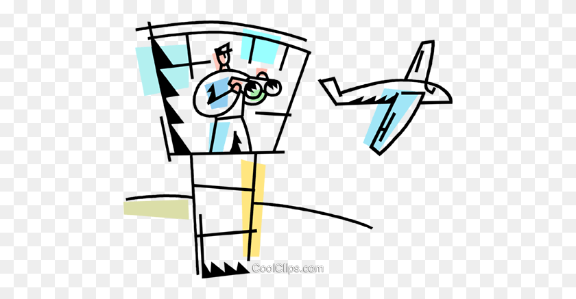 480x377 Air Traffic Controller Directing Airplane Royalty Free Vector Clip - Controller Clipart