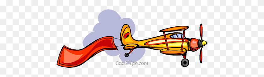 480x188 Airplane Flying A Banner Royalty Free Vector Clip Art Illustration - Propeller Plane Clipart