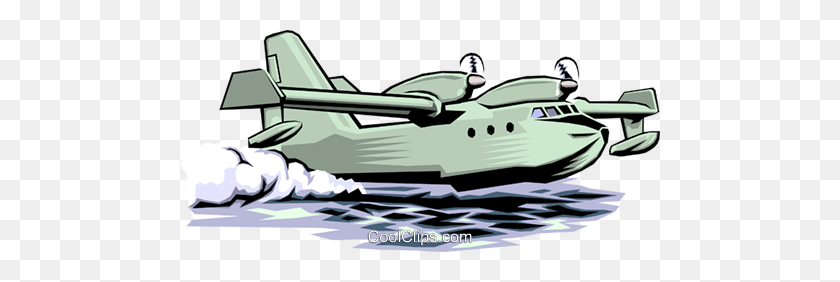 480x222 Airplane Taking Off From Water Royalty Free Vector Clip Art - Airplane Taking Off Clipart