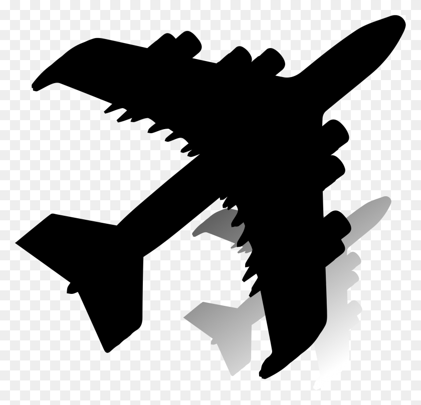 2313x2224 Airplane With Shadow Silhouette Icons Png - Airplane Silhouette PNG