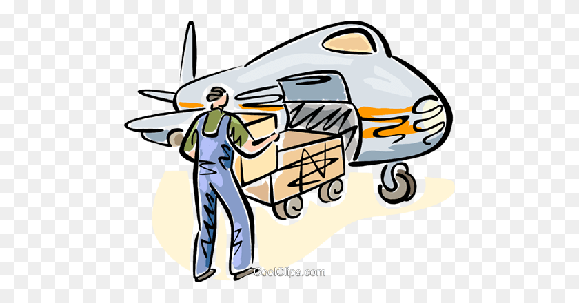 480x380 Airport Employee Loading Luggage Royalty Free Vector Clip Art - Loading Clipart