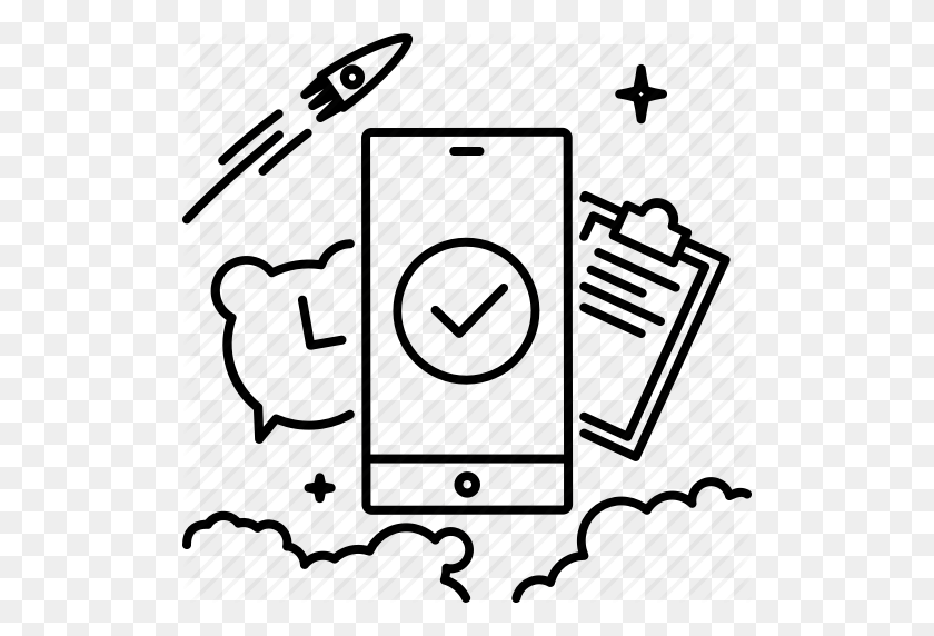 512x512 Alarm, Check, Clipboard, Clock, Proactive, Smartphone Icon - Flying Saucer Clipart