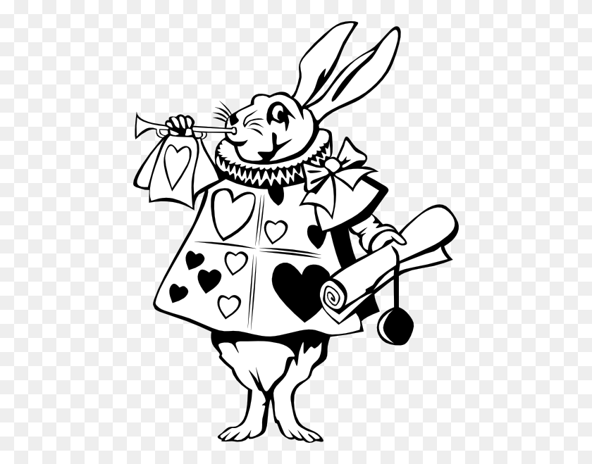 462x599 Alice In Wonderland Line Art Rabbit From Alice In Wonderland - Rice Clipart Black And White