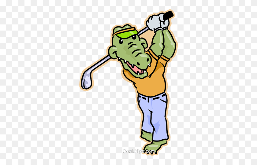 322x480 Alligator Golfing Royalty Free Vector Clipart Illustration - Golf Clipart Png