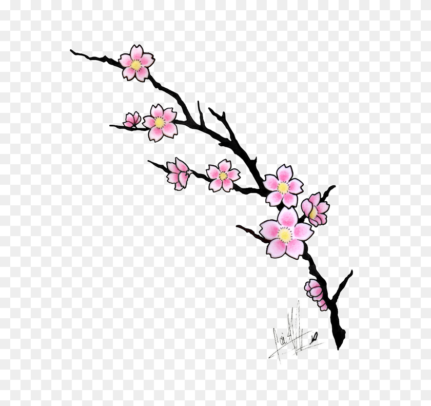 595x731 Татуировка С Изображением Цветов Сакуры И Цветков Сакуры - Японская Сакура Клипарт