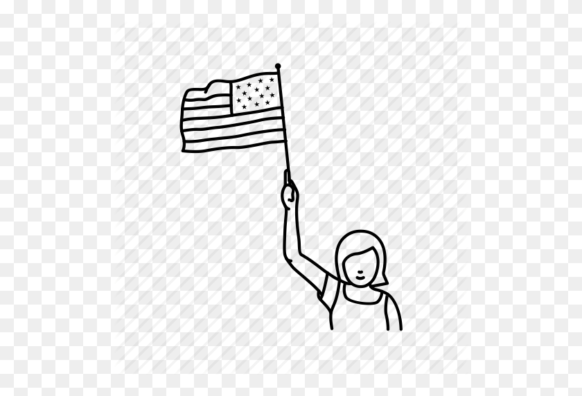 512x512 America, American Flag, Boy, Girl Waving A Flag, Independence, Usa - American Flag Clip Art Black And White