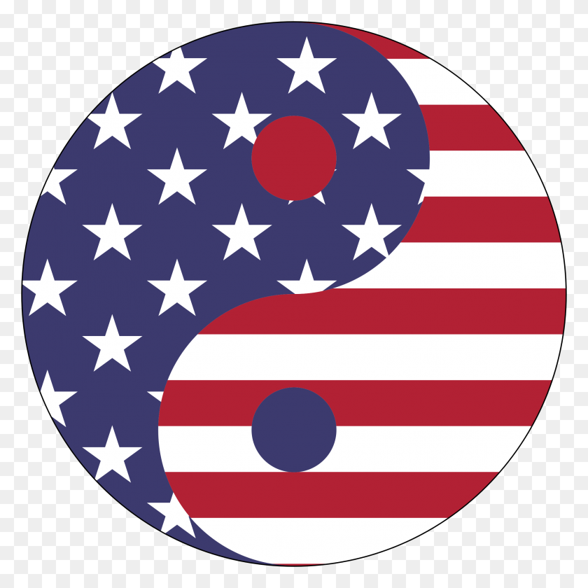 2234x2234 Bandera Americana Yin Yang Con Iconos De Trazo Png - Bandera Americana Png
