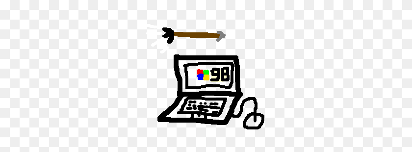 300x250 Стрелка Летит Над Windows На Чертеже Ноутбука - Логотип Windows 98 Png