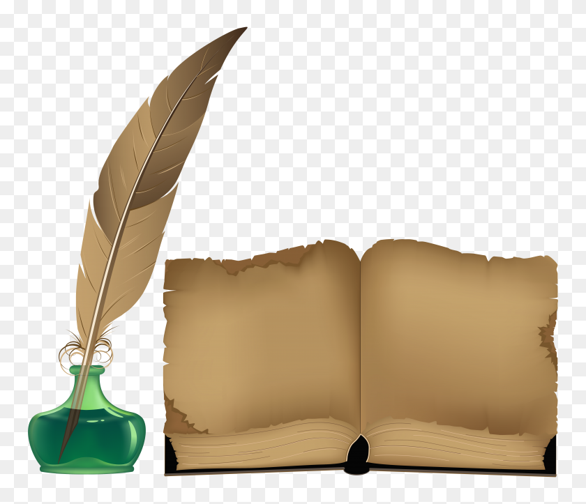 6160x5243 Ancient Book And Inkwell Png Clipart - Book Transparent PNG