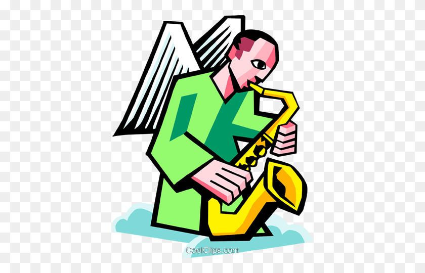 397x480 Angel Playing A Saxophone Royalty Free Vector Clip Art - Saxophone Clipart