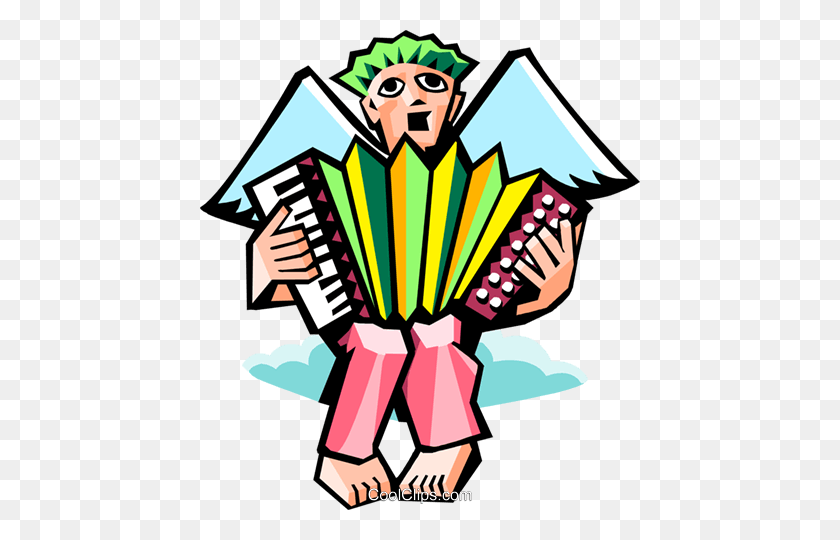 440x480 Angel Playing Accordion Royalty Free Vector Clip Art Illustration - Accordion Clipart