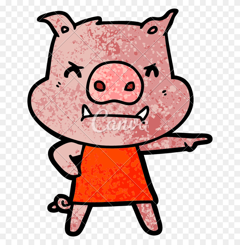 648x800 Злая Мультяшная Свинья В Платье Указывая - Мультфильм Свинья Png