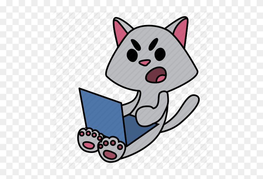 512x512 Angry, Cat, Character, Computer, Laptop, Sitting Icon - Angry Cat PNG