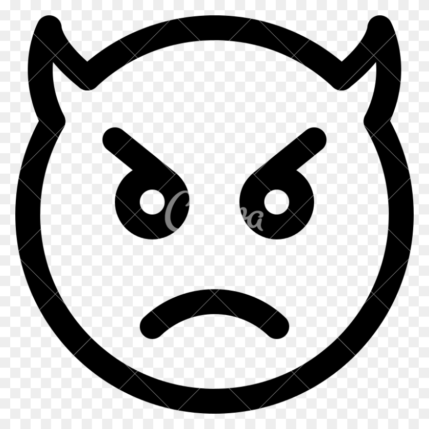 800x800 Angry Devil Emoji Outline - Devil Emoji PNG