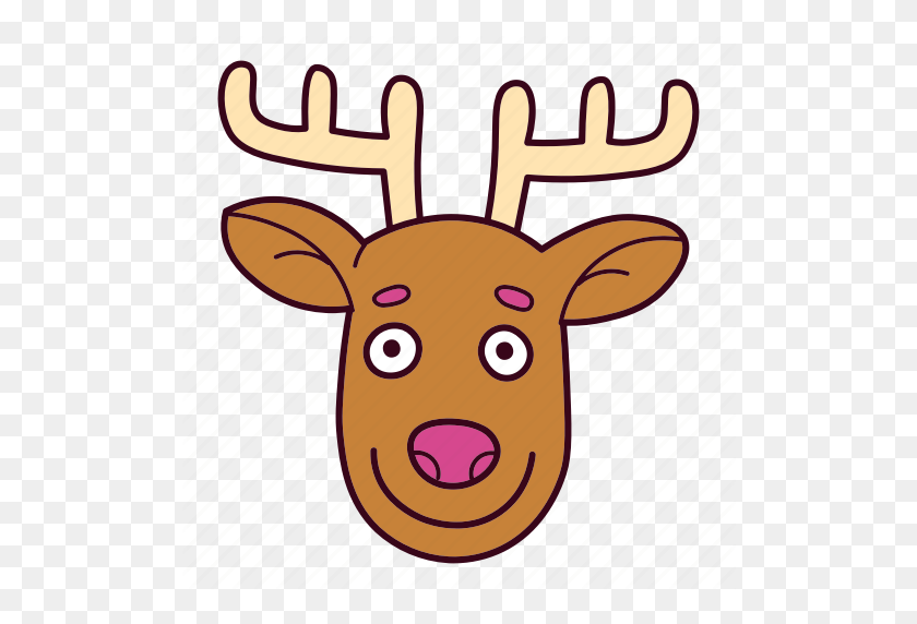 512x512 Animal, Antlers, Christmas, Deer, Face, Reindeer Icon - Reindeer Antlers PNG