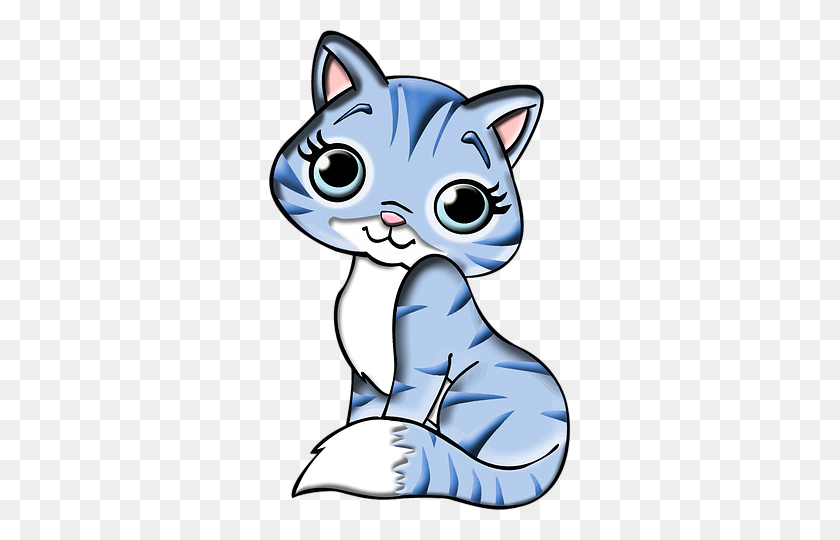 301x480 Animal, Blue, Cartoon, Cat, Feline - Cartoon Cat Clip Art
