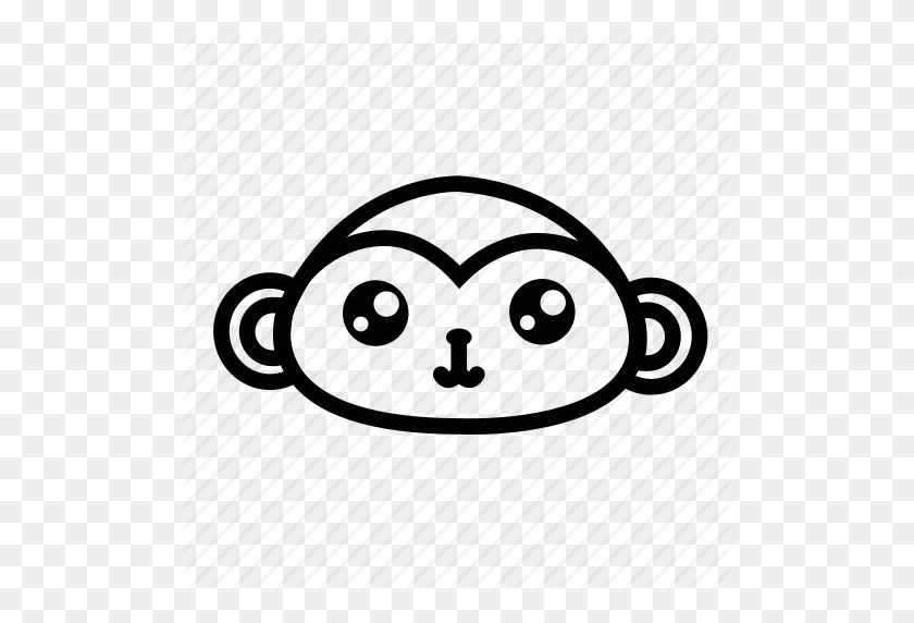 512x512 Animal, Cute, Emoji, Funky Monkey, Monkey Icon - Emoji Black And White Clipart