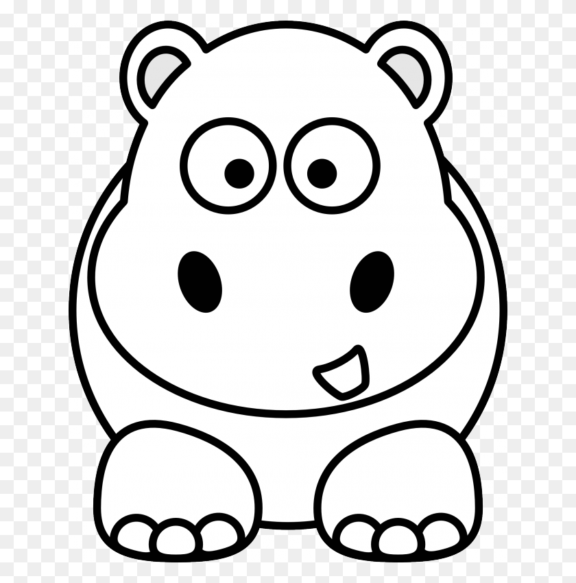 640x790 Animal's Name, Coloring Pages Hippopotamus - Christmas Clip Art Black And White Free
