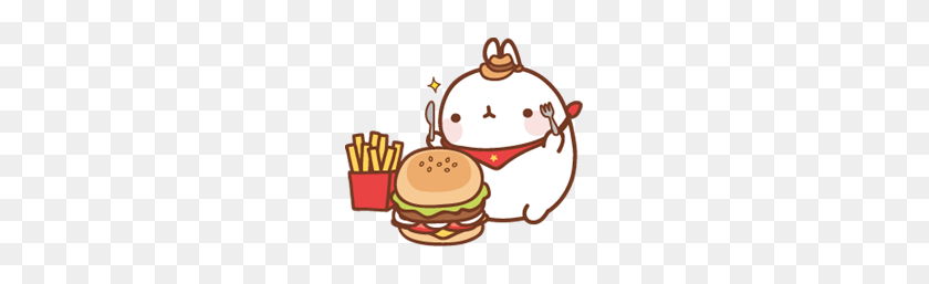 247x197 Anime Art Molang Eating Burger And Fries San X - Molang PNG