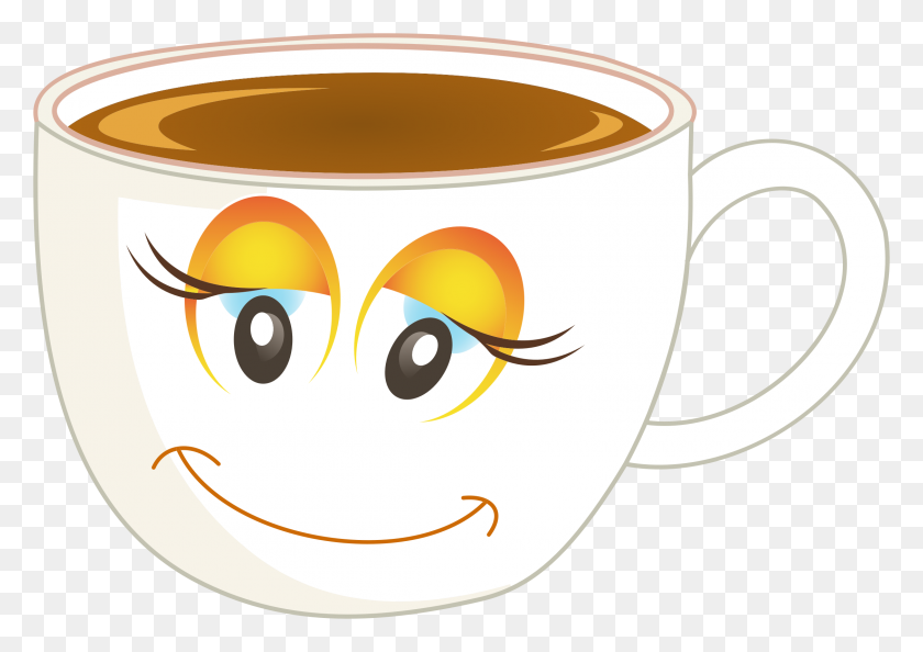 2250x1542 Anthropomorphic Happy Female Cup Of Coffee Or Tea Redrawn Icons - Tea Cup PNG