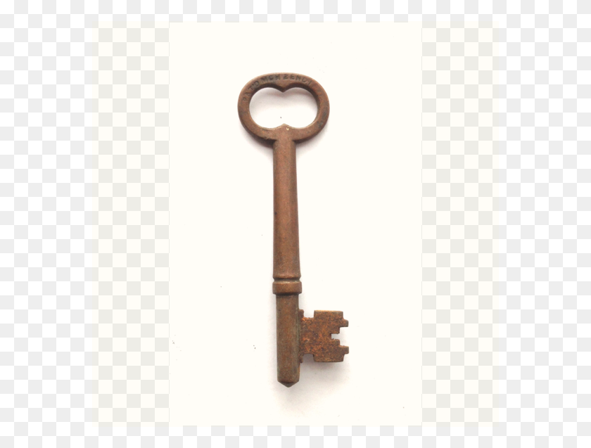 578x577 Antique Brass Barrel Skeleton Key With Notched Flag Hippo - Skeleton Key PNG