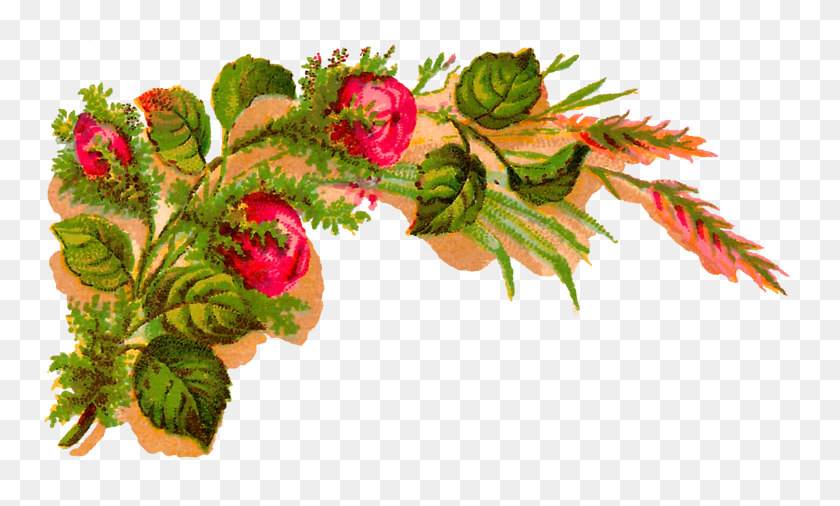1499x859 Старинные Изображения Цифровой Декоративный Цветок В Углу Скачать Роза - Угловые Цветы В Формате Png