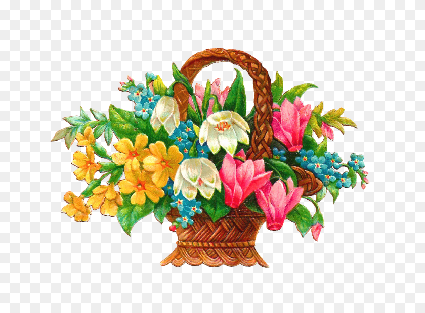 1353x971 Antique Images Free Flower Basket Clip Art Wicket Baskets Full - Wild Flowers Clipart