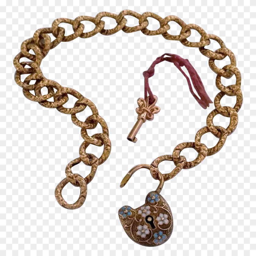 1031x1031 Antique Victorian Puffy Heart Padlock Working Key Enamel Gold - Skeleton Key PNG