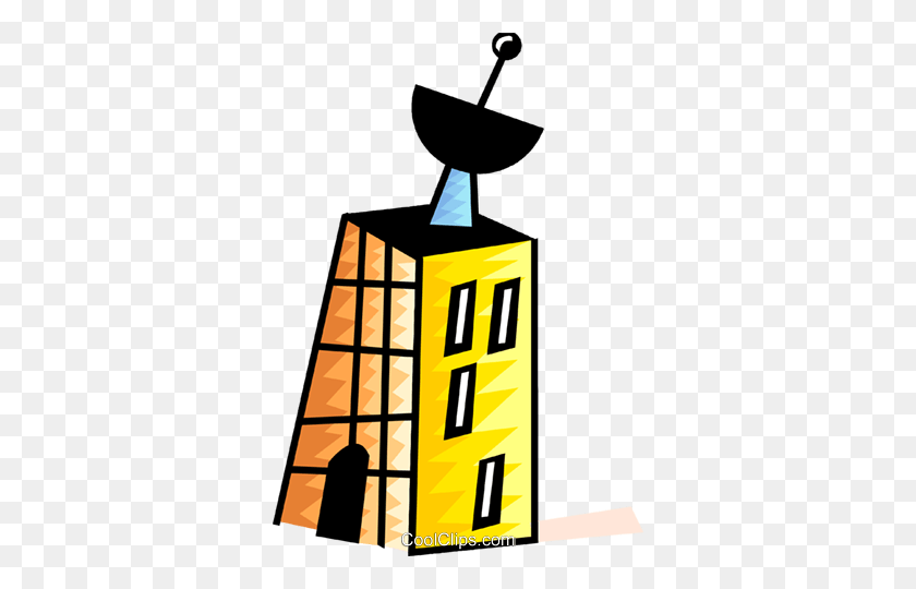340x480 Apartment Building With Satellite Dish Royalty Free Vector Clip - Satellite Dish Clipart