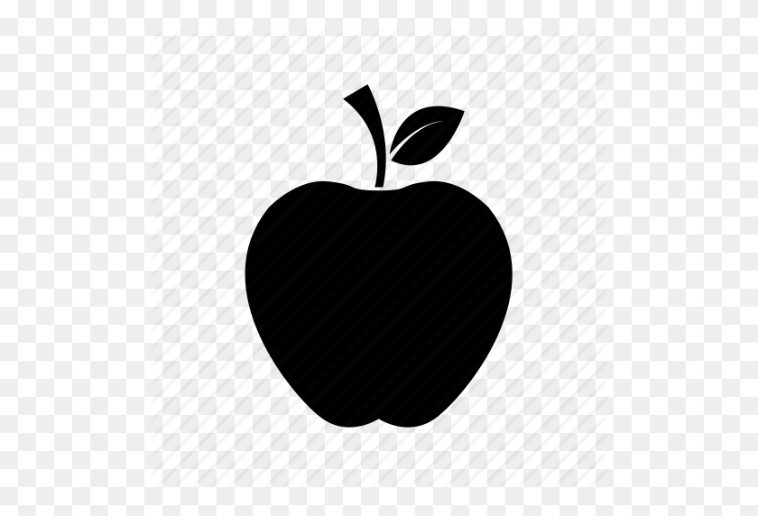 512x512 Apple, Apple With Leaf, Fresh Apple, Fruit Icon - Black And White Clipart Apple