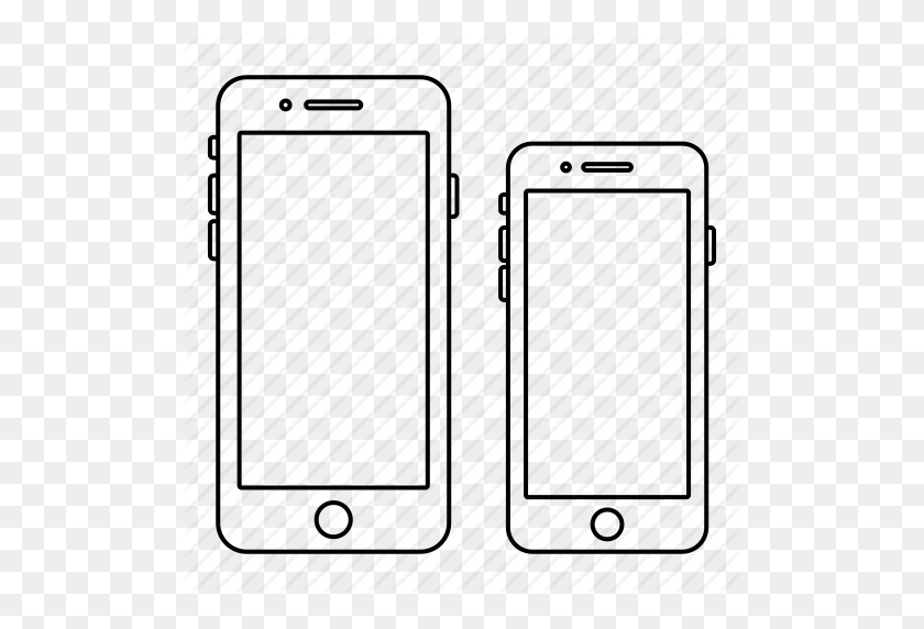 512x512 Apple, Iphone, Móvil, Teléfono, Plus, Pantalla, Icono De Teléfono Inteligente - Esquema De Iphone Png