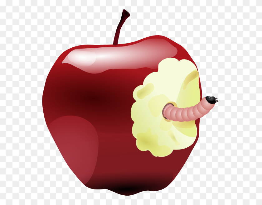 570x598 Apple With Worm Clip Art Free Vector - Red Apple Clipart